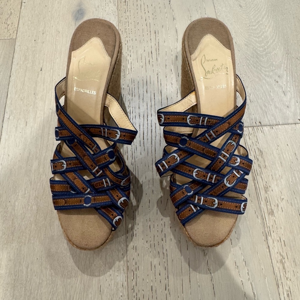 Christian Louboutin Brown and Blue Espadrille Shoes